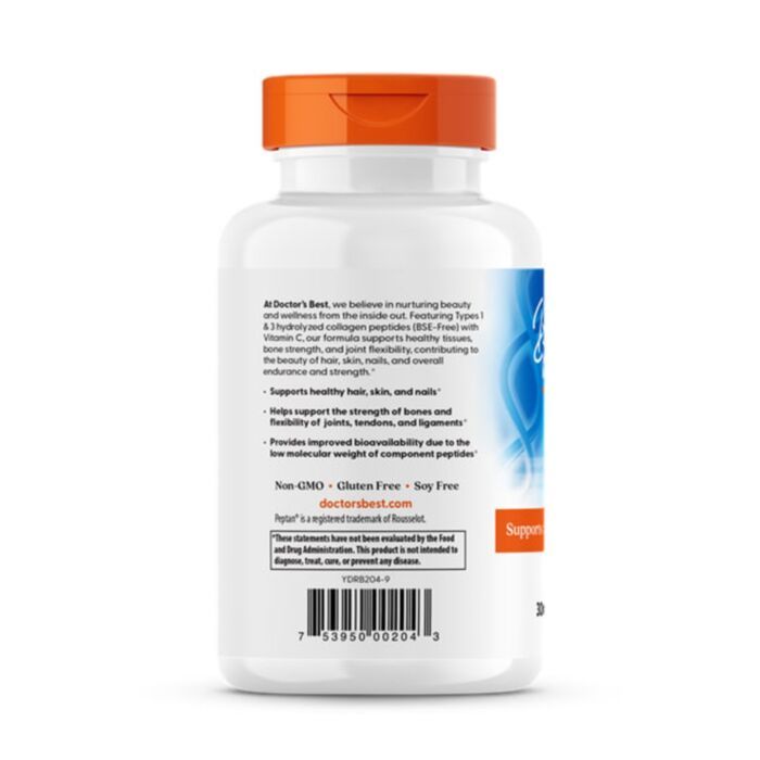 Collagen Types 1 and 3 cu Vitamina C, 1000mg, 180 tabs, Doctor's Best - Vitax.ro