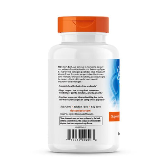 Collagen Types 1 and 3 cu Vitamina C, 1000mg, 180 tabs, Doctor's Best - Vitax.ro
