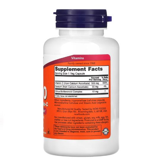 Vitamin C-500 Calcium Ascorbate-C, 100 caps, NOW Foods - Vitax.ro