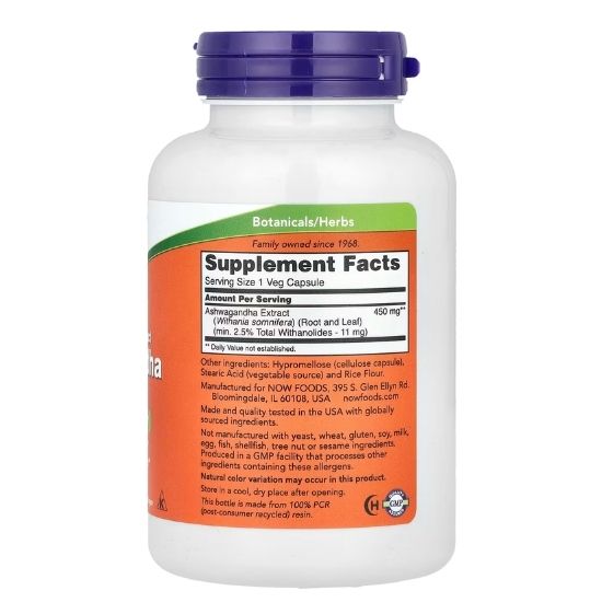 Ashwagandha Extract, 450mg, 180 vcaps, NOW Foods - Vitax.ro