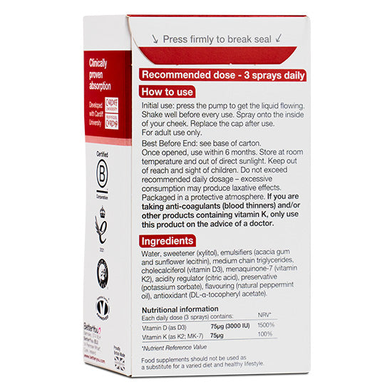 Vitamin D3 + K2 Daily Oral Spray, 12 ml, BetterYou - Vitax.ro