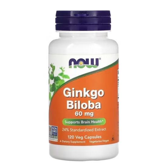 Ginkgo Biloba, 60mg, 120 vcaps, NOW Foods - Vitax.ro