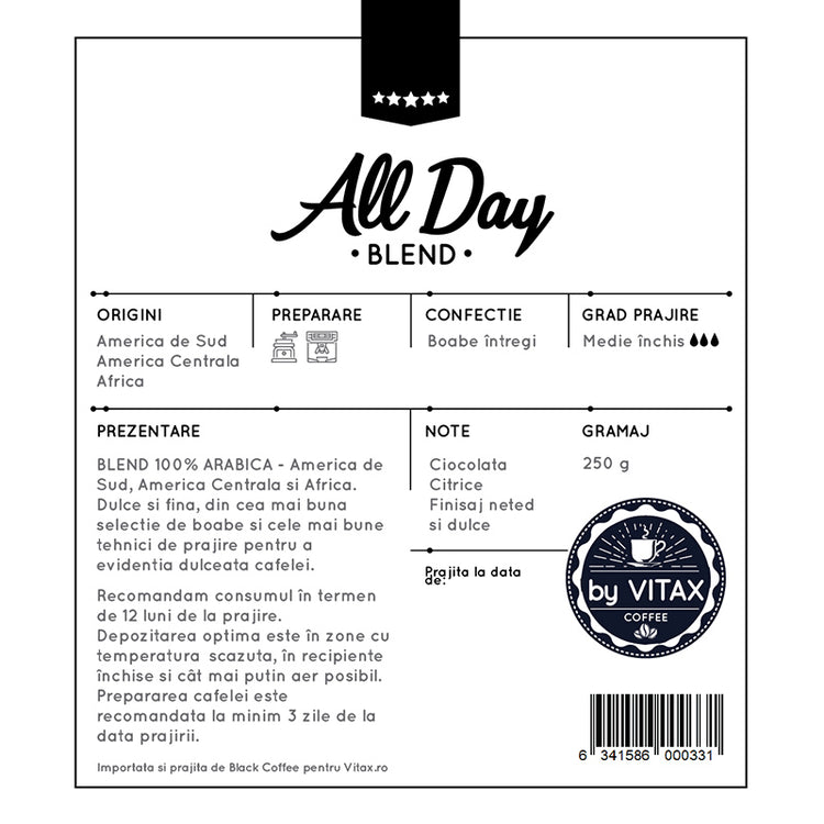 Blend All Day - Cafea de Specialitate 250g, Boabe - Vitax.ro