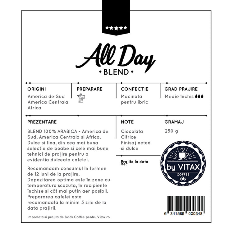 Blend All Day - Cafea de Specialitate 250g, Macinata - Vitax.ro