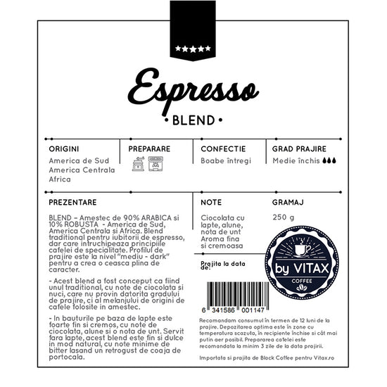 Blend Espresso - Cafea de Specialitate 250g, Boabe - Vitax.ro