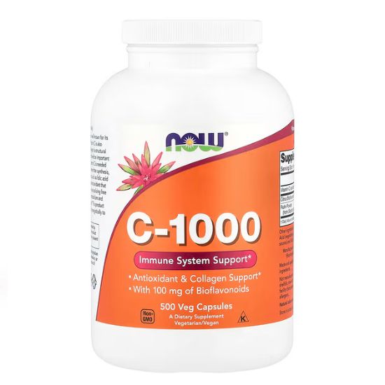 Vitamin C-1000 with 100mg Bioflavonids, 500 vcaps, NOW Foods - Vitax.ro