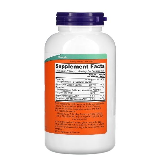 Calcium Citrate with Minerals & Vitamin D-2, 250 tabs, NOW Foods - Vitax.ro