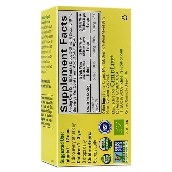 Vitamin K2 - Copii - 15mcg, Gust de Fructe, Flacon cu 7.5ml, Childlife Essentials - Vitax.ro