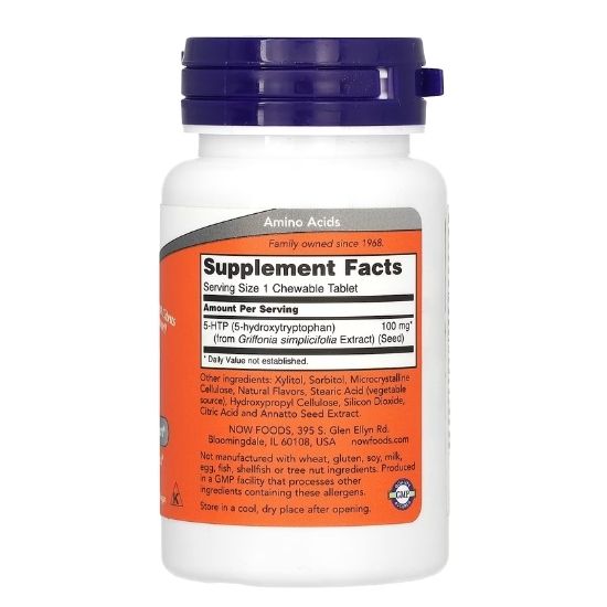 5-HTP, 100mg (Chewable), 90 chewables, NOW Foods - Vitax.ro
