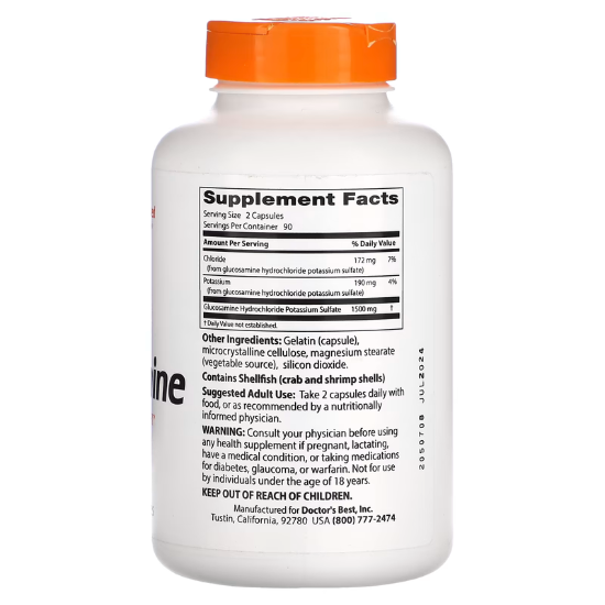 Glucosamine Sulfate, 750mg, 180 caps, Doctor's Best - Vitax.ro