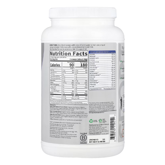 Sport Organic Plant-Based Protein, Chocolate, 840g, Garden of Life - Vitax.ro