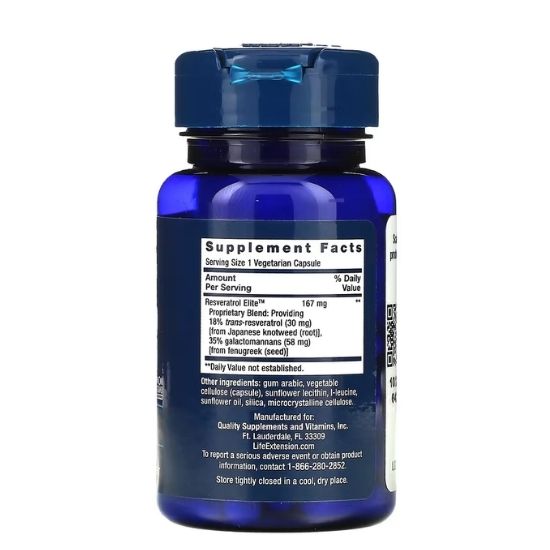 Resveratrol, 100mg, 30 vcaps, Life Extension - Vitax.ro