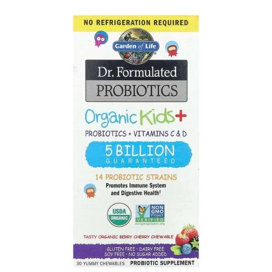 Dr. Formulated Probiotics Organic Kids+, Berry Cherry, 30 chewables, Garden of Life - Vitax.ro