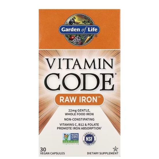 Vitamin Code Raw Iron, 30 vegan caps, Garden of Life - Vitax.ro