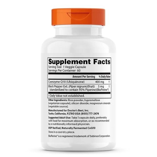 High Absorption CoQ10 cu BioPerine, 400mg, 60 vcaps, Doctor's Best - Vitax.ro