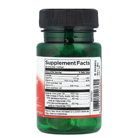 Cod Liver Oil, 700mg Double-Strength, 30 softgels, Swanson - Vitax.ro