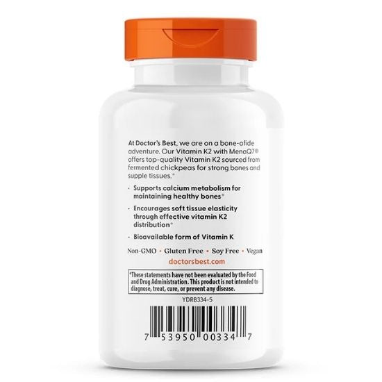 Natural Vitamin K2 MK7 with MenaQ7, 100mcg, 60 vcaps, Doctor's Best - Vitax.ro