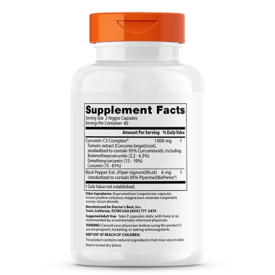 High Absorption Curcumin din Turmeric Root cu C3 Complex & BioPerine, 500mg, 120 caps, Doctor's Best