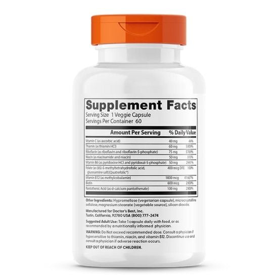 Fully Active B-Complex cu Quatrefolic, 60 vcaps, Doctor's Best - Vitax.ro