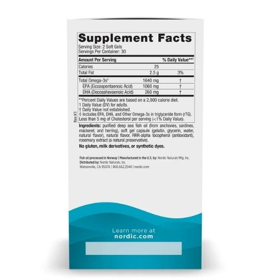 EPA Xtra Fish Oil, 1640mg Lemon, 60 softgels, Nordic Naturals - Vitax.ro