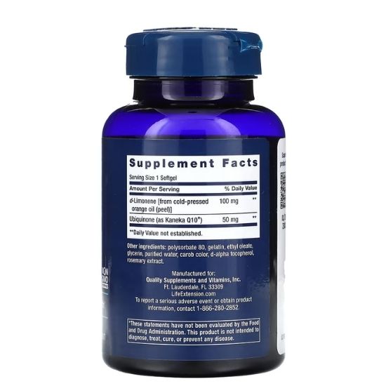 Super Absorbable CoQ10 with d-Limonene, 50 mg, 60 Softgels, Life Extension - Vitax.ro