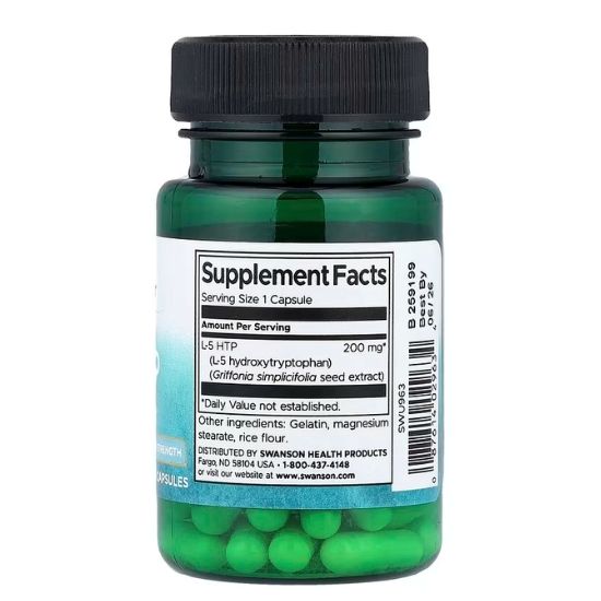 5-HTP, 200mg Maximum Strength, 60 vcaps, Swanson - Vitax.ro