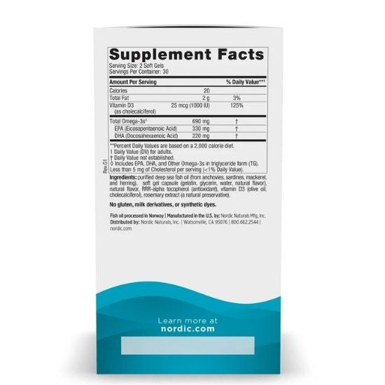 Omega-3D, 690mg Lemon, 60 softgels, Nordic Naturals - Vitax.ro