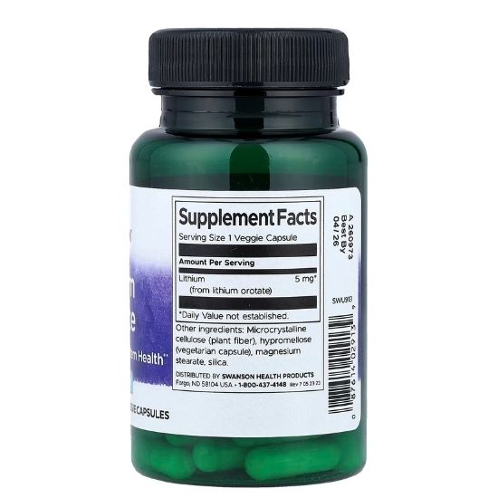 Lithium Orotate, 5mg, 60 vcaps, Swanson - Vitax.ro