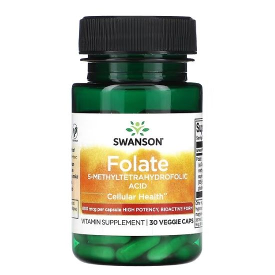 Folate (5-Methyltetrahydrofolic Acid), 800mcg, 30 vcaps, Swanson - Vitax.ro