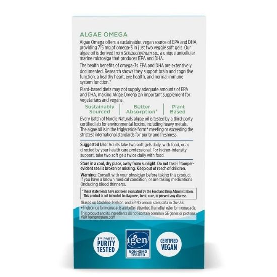 Algae Omega, 715mg Omega 3, 60 softgels, Nordic Naturals - Vitax.ro