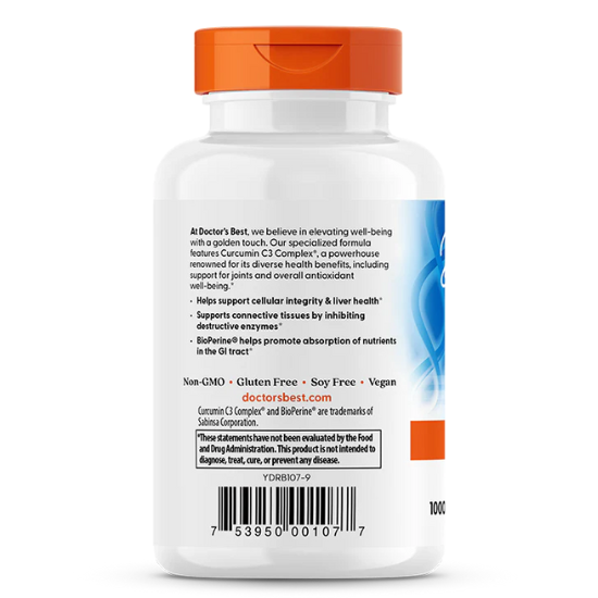 High Absorption Curcumin din Turmeric Root with C3 Complex & BioPerine, 1000mg, 120 tabs, Doctor's Best