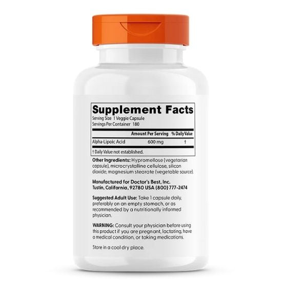 Alpha Lipoic Acid 600mg, 180 vcaps, Doctor's Best - Vitax.ro