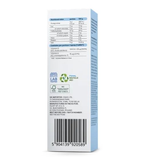 Vitamin D3 + K2 Oral Spray, Peppermint, 25 ml, Osavi - Vitax.ro