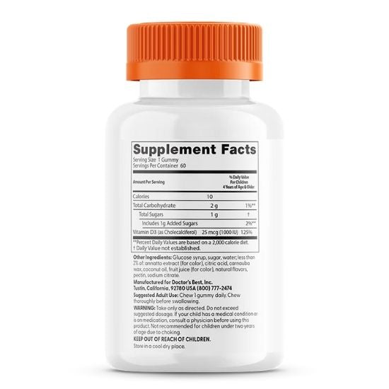Vitamin D3 Kid's Gummies, Fruit Flavours, 60 gummies, Doctor's Best - Vitax.ro