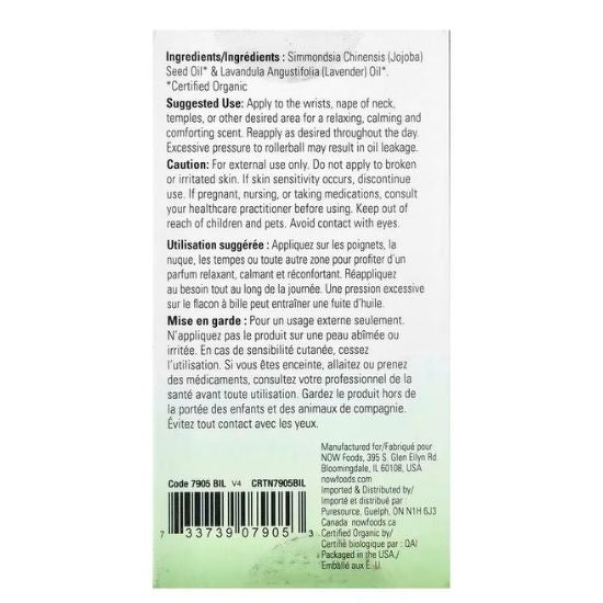 Essential Oil Roll-On, Lavender, 10 ml, NOW Foods - Vitax.ro