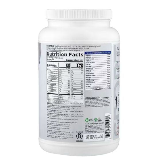 Sport Organic Plant-Based Protein, Vanilla, 806g, Garden of Life - Vitax.ro