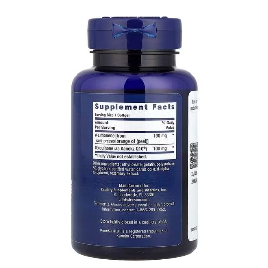 Super-Absorbable CoQ10 (Ubiquinone) with d-Limonene, 100mg, 60 softgels, Life Extension - Vitax.ro