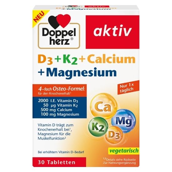 D3 + K2 + Calciu + Magneziu Aktiv, 30 comprimate, Doppelherz - Vitax.ro