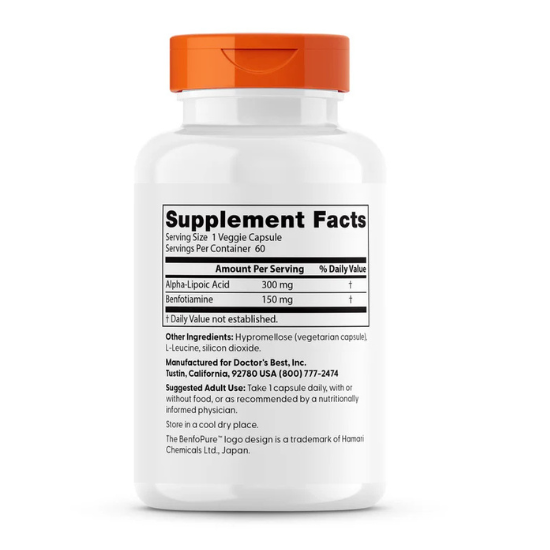 Benfotiamine 150 + Alpha-Lipoic Acid 300, 60 vcaps, Doctor's Best - Vitax.ro