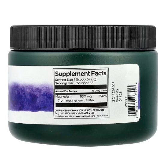100% Pure Magnesium Citrate Powder, 630mg, 244g, Swanson - Vitax.ro