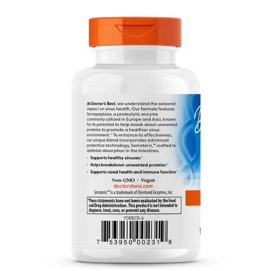Serrapeptase, 120 000 SPU High Potency, 90 vcaps, Doctor's Best - Vitax.ro