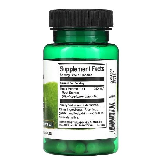 Muira Puama, 250mg (10:1), 60 caps, Swanson