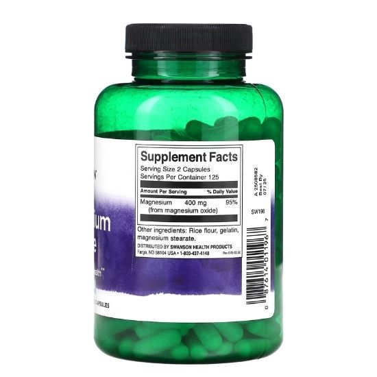 Oxid de magneziu, 200mg, 250 caps, Swanson - Vitax.ro