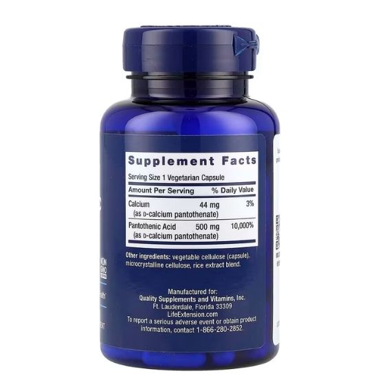 Pantothenic Acid (Vitamin B-5), 500mg, 100 vcaps, Life Extension - Vitax.ro