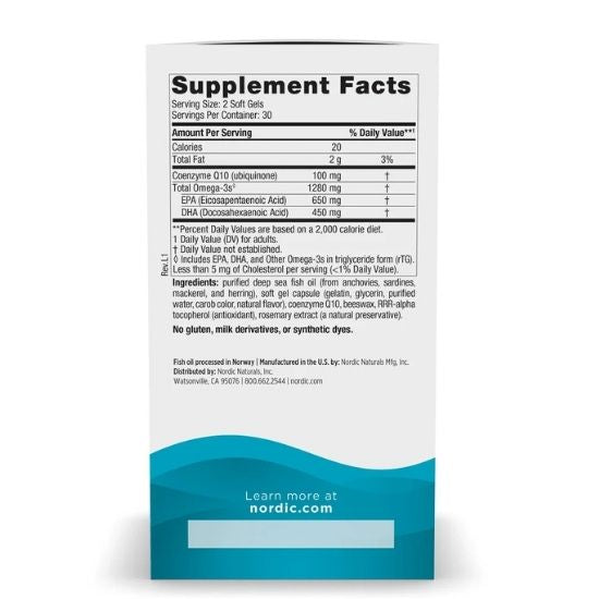 Ultimate Omega + CoQ10, 1280mg, 60 softgels, Nordic Naturals - Vitax.ro