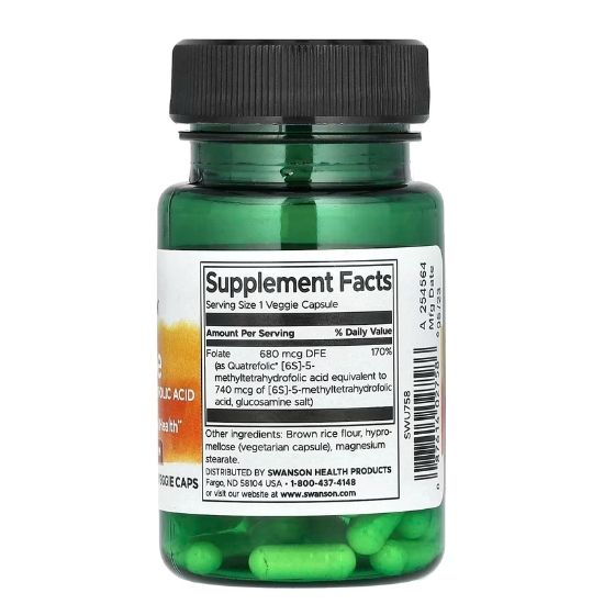 Folate (5-Methyltetrahydrofolic Acid), 400mcg, 30 vcaps, Swanson - Vitax.ro