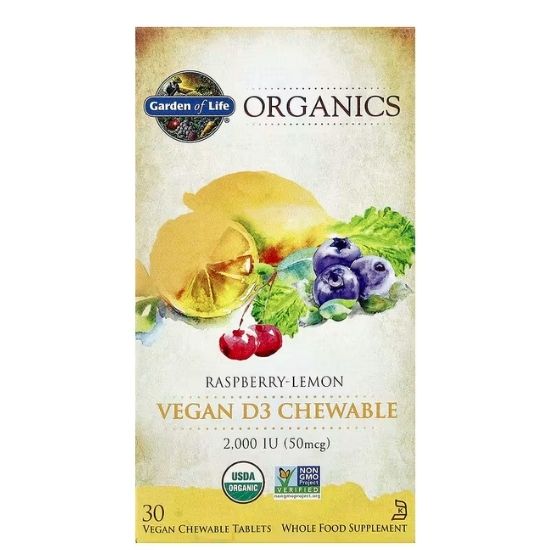 Mykind Organics Vegan D3 Chewable, 2000 IU (Raspberry-Lemon), 30 vegan chewable tabs, Garden of Life - Vitax.ro