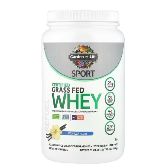 Sport Certified Grass Fed Whey Protein, Vanilla, 640g, Garden of Life - Vitax.ro
