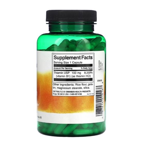 Vitamin B-1 (Thiamin), 100mg, 250 caps, Swanson - Vitax.ro
