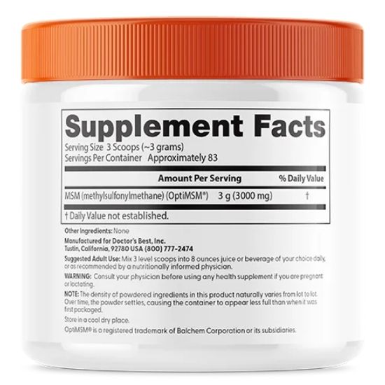 MSM cu OptiMSM Vegan, Powder, 250g, Doctor's Best - Vitax.ro